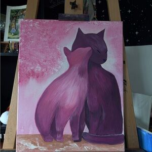 Whimsical Pink and Purple Cat Art